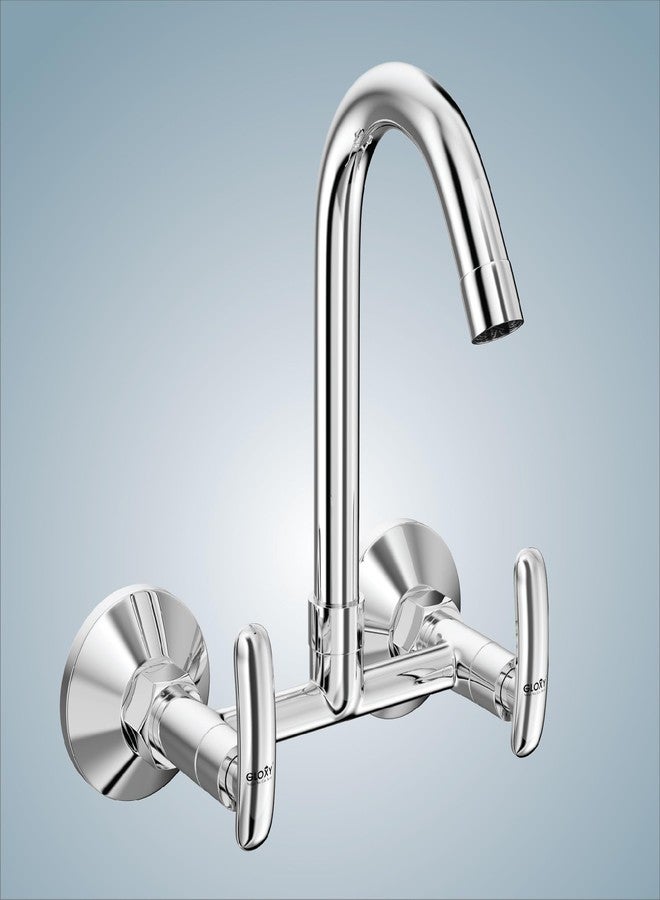 Gloxy Premium Brass 2 in 1 Hot & Cold Water Mixer Faucet with 360° Swivel Spout - Chrome Finished Heavy Wall Mount Faucet with Imperial Levers for Bathroom & Kitchen - 10 Years Warrenty - Image 4